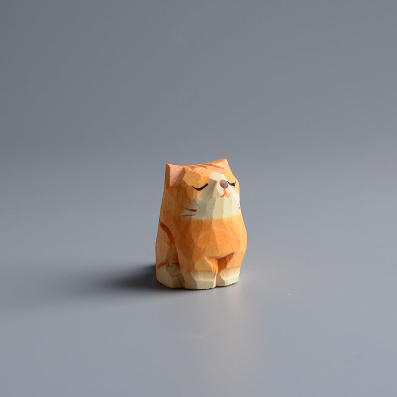 Handmade Wooden Cat Figurine - Artisan Carved Wood Cat Sculpture Home Decor Gift