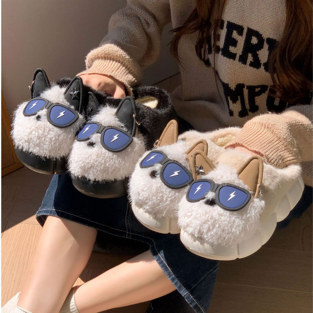 Women's Thick-soled Non-slip Cute Puppy Cotton Slippers