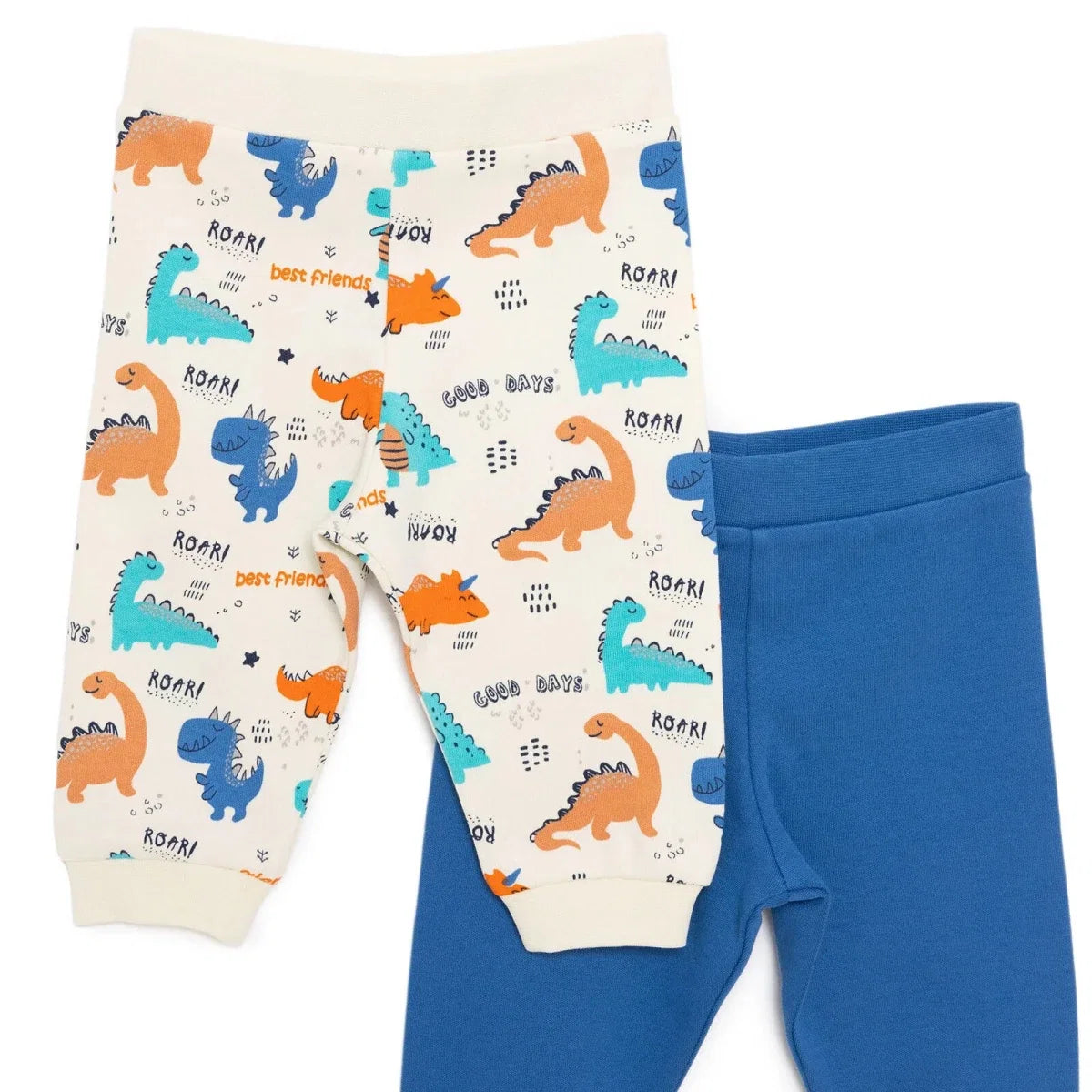 Baby Boy Footless Trousers Dinosaur Print - Ecru