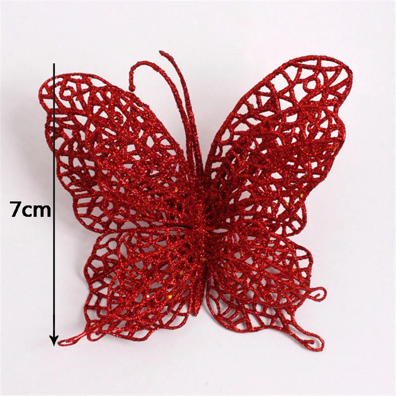 10Pcs/Set Christmas Flowers Xmas Christmas Tree Decorations Glitter Hollow Wedding Party Decor Gold/Silver/Red/Green/Blue 8Z