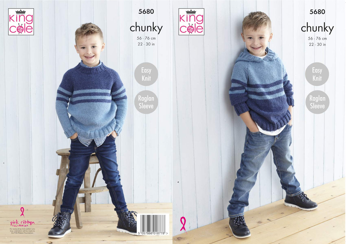 King Cole 5680 Knitting Pattern Childrens Sweater and Hoodie in Subtle Drifter Chunky