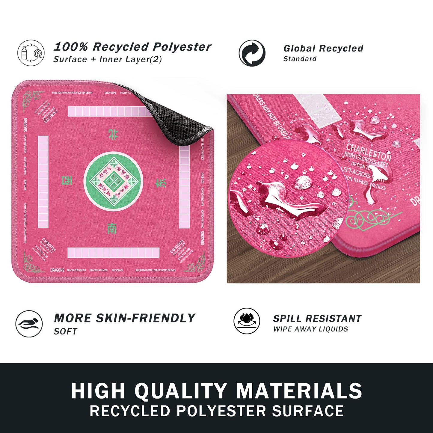 2F22E Mahjong Mat – Noise-Reducing, Non-Slip Table Mat 32.4 x 32.4 in (Pink)