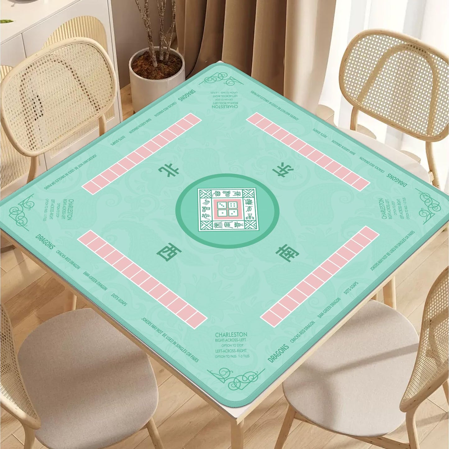 2F22E Mahjong Mat - Non-Slip, Noise-Reducing Gaming Surface 32.4x32.4 in (Cyan)