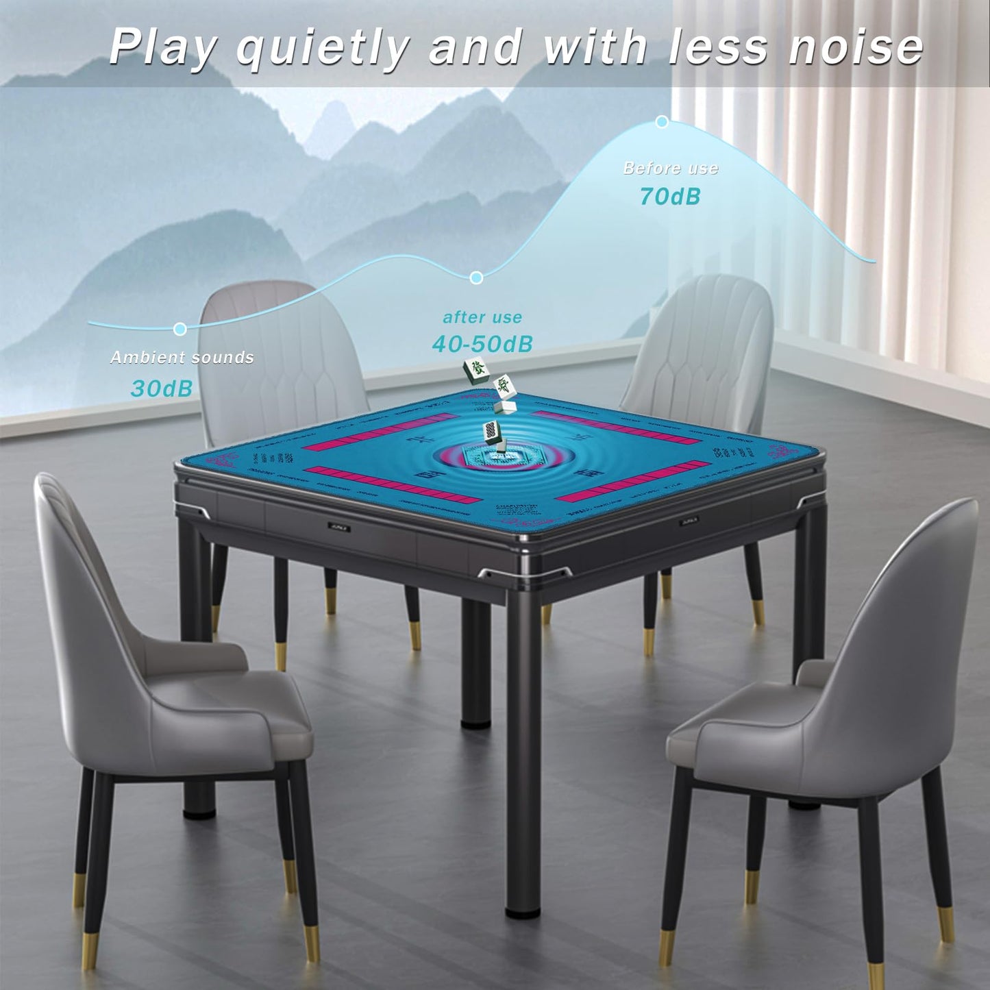 2F22E Mahjong Mat – Non-Slip, Noise-Reducing 32.4x32.4 Inch Surface (Blue-2)
