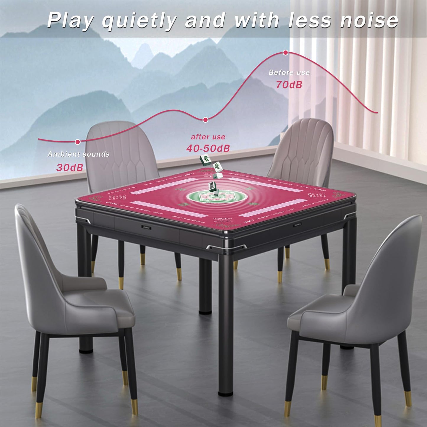 2F22E Mahjong Mat – Noise-Reducing, Non-Slip Table Mat 32.4 x 32.4 in (Pink)