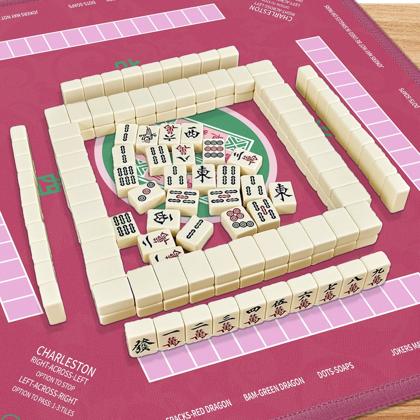2F22E Mahjong Mat – Noise-Reducing, Non-Slip Table Mat 32.4 x 32.4 in (Pink)