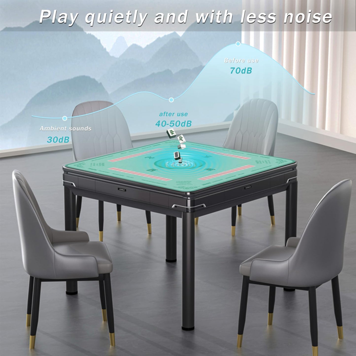 2F22E Mahjong Mat - Non-Slip, Noise-Reducing Gaming Surface 32.4x32.4 in (Cyan)