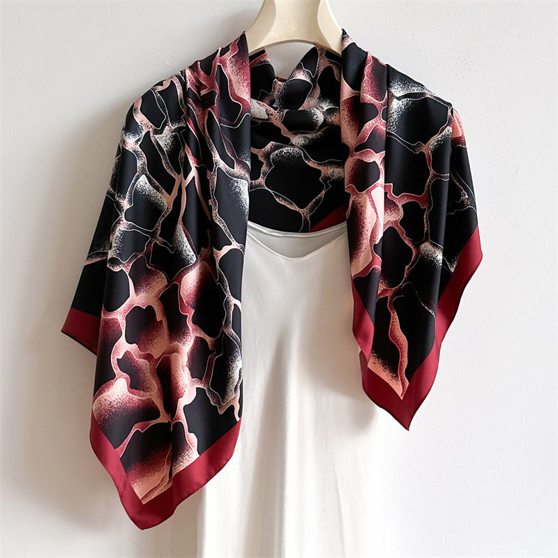 Women's Premium Twill Silk Scarf, Large Printed 90/90cm Striped Square Scarf