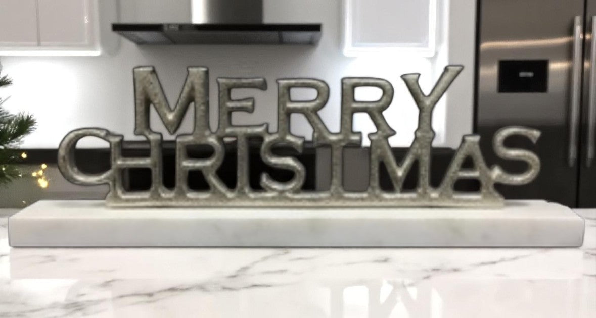 12" NICKEL PLATED MERRY CHRISTMAS ON STAND