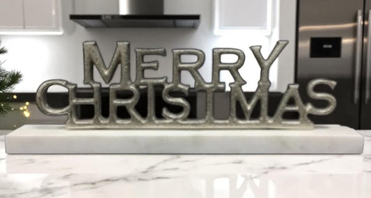 12" NICKEL PLATED MERRY CHRISTMAS ON STAND