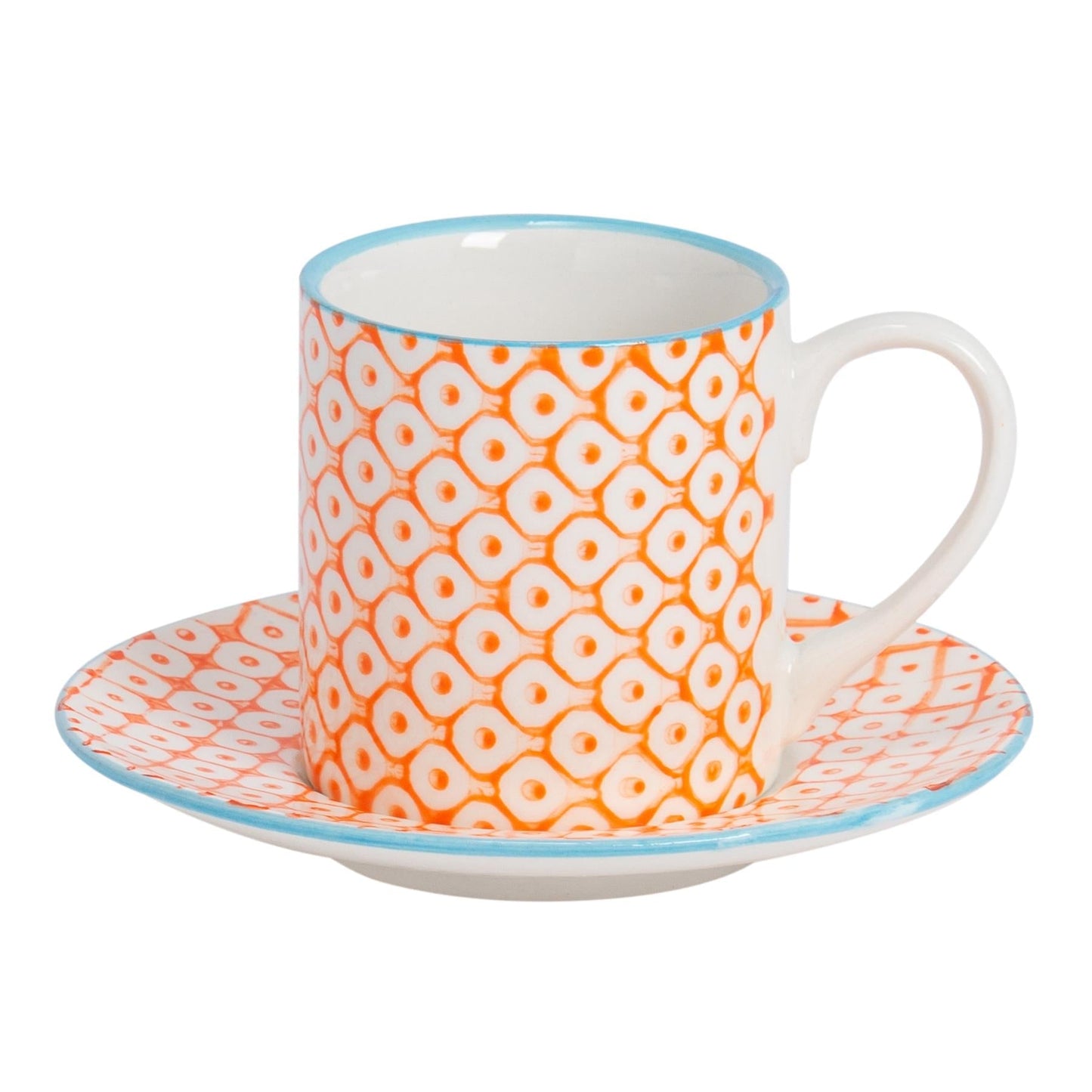 12pc 65ml Hand-Printed Stoneware Orange Espresso Cup & Saucer Set