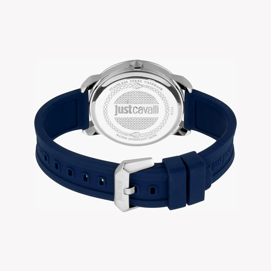 Just Cavalli Men's Blue Silicone Watch, Silver Dial | Jc1g141p0025