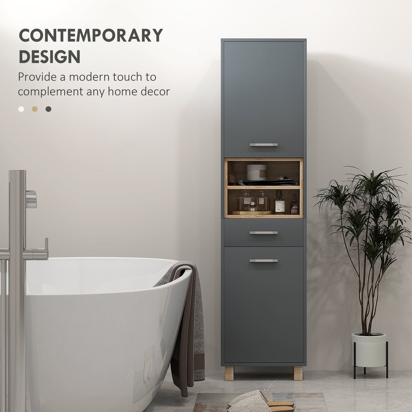 HOMCOM Bathroom Storage Unit with Open Shelves and Drawer