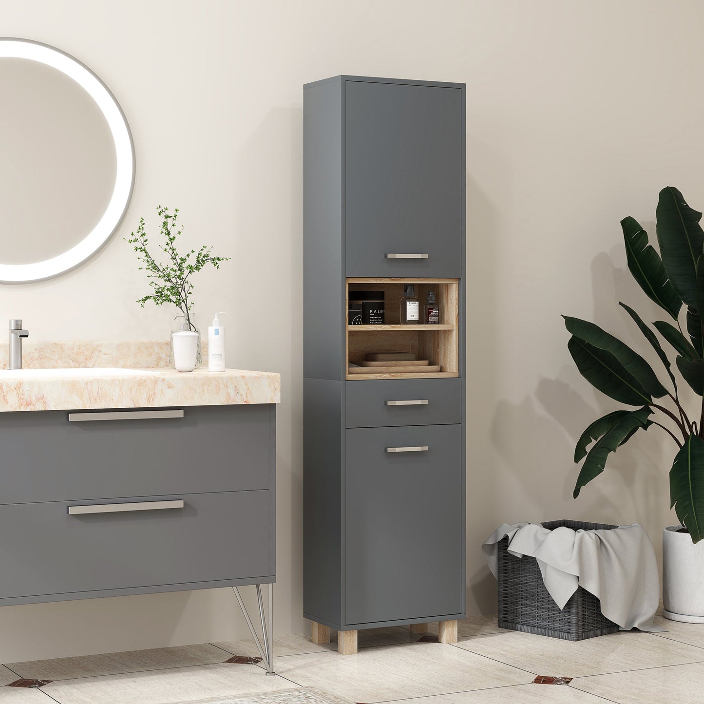 HOMCOM Bathroom Storage Unit with Open Shelves and Drawer