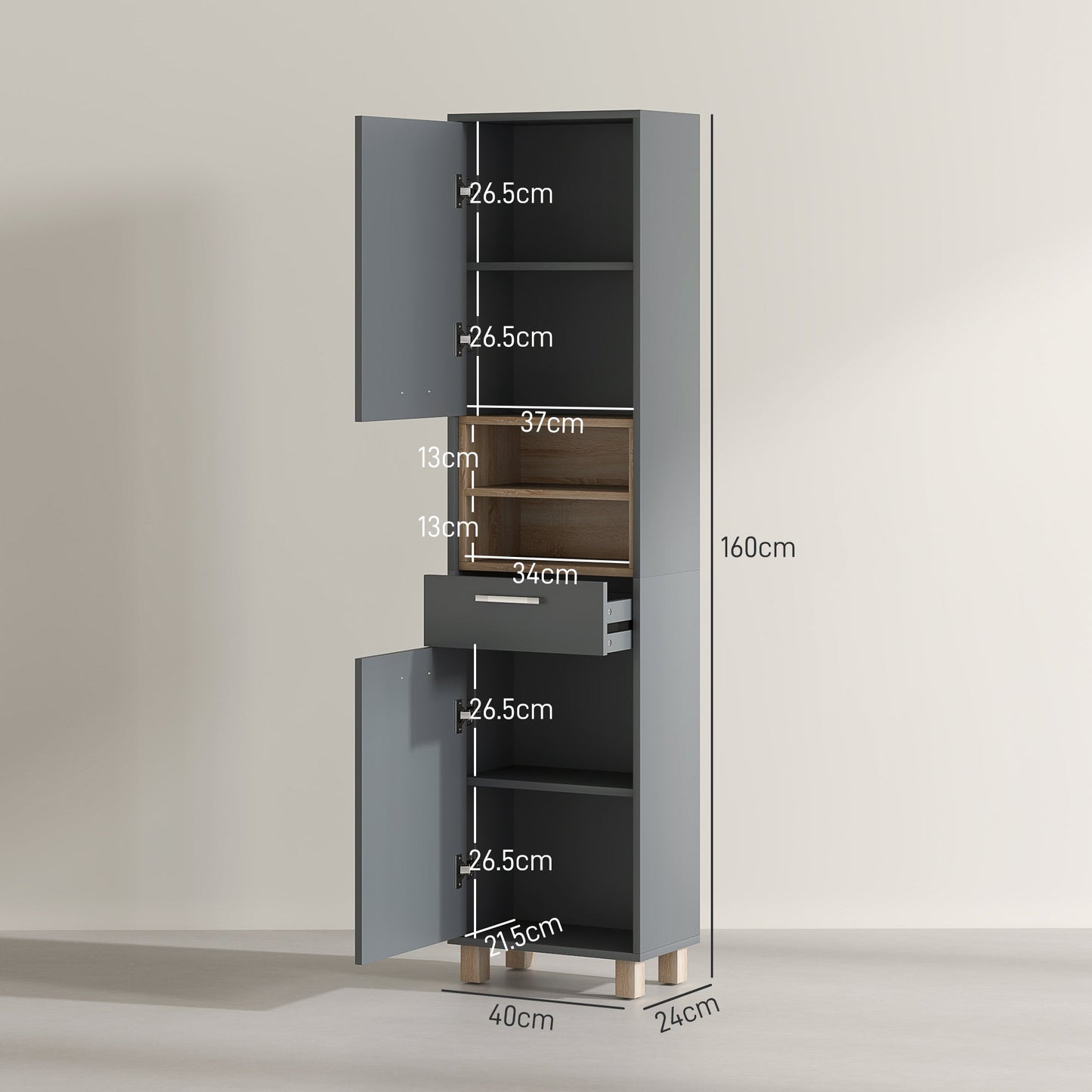 HOMCOM Bathroom Storage Unit with Open Shelves and Drawer