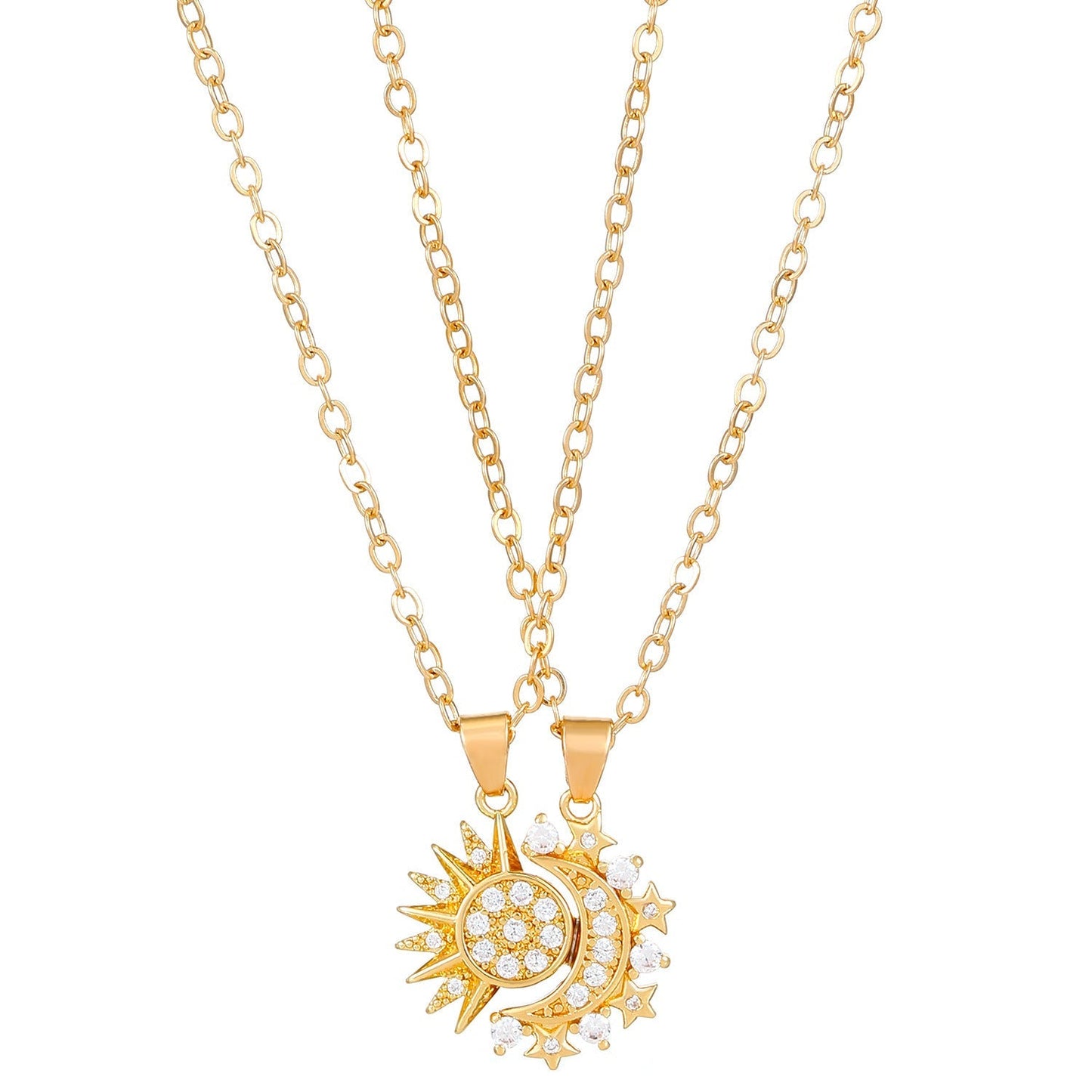 2pcs Trendy Necklace, Sun And Moon Magnetic Pendant