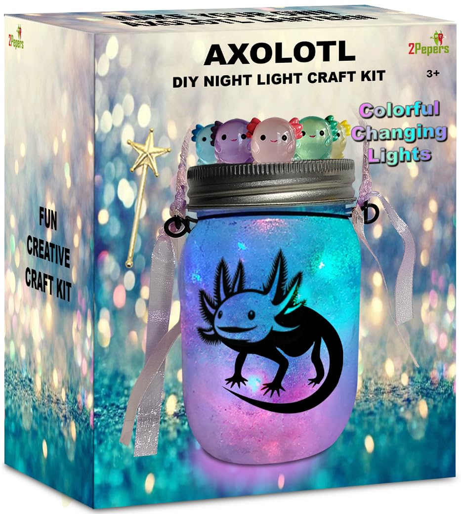 2Pepers Axolotl Lantern Jar – DIY Night Light Craft Kit for Kids Ages 3-12