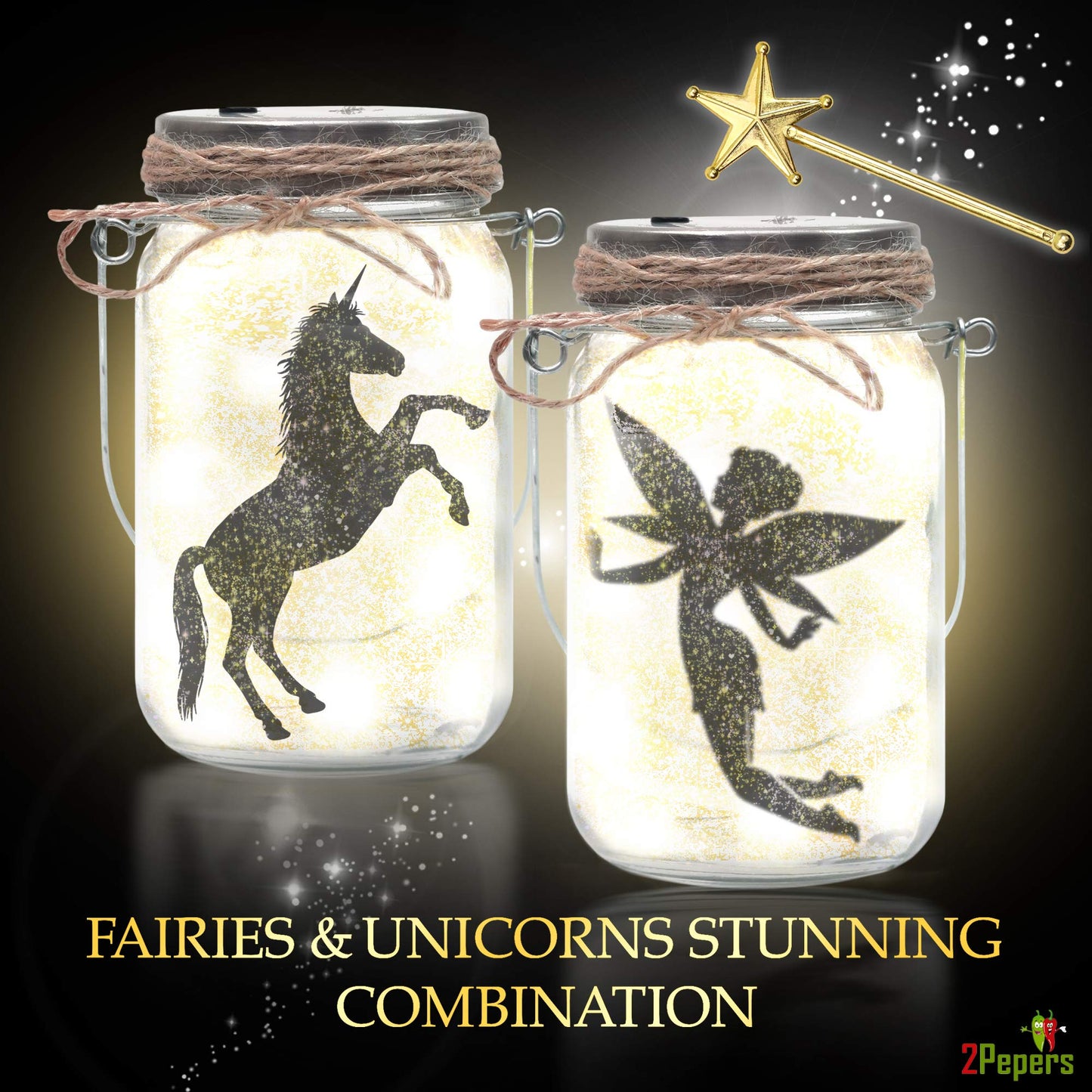 2Pepers DIY Fairy & Unicorn Nightlight Craft Kit (2 Pack) | Fairy Lantern Jars for Girls