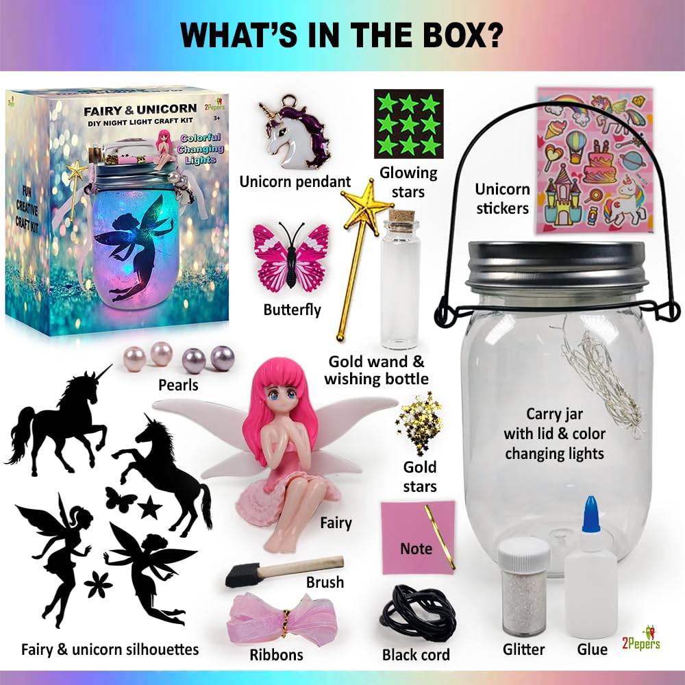 2Pepers Unicorn & Fairy Lantern Jar Kit – DIY Night Light Craft for Kids