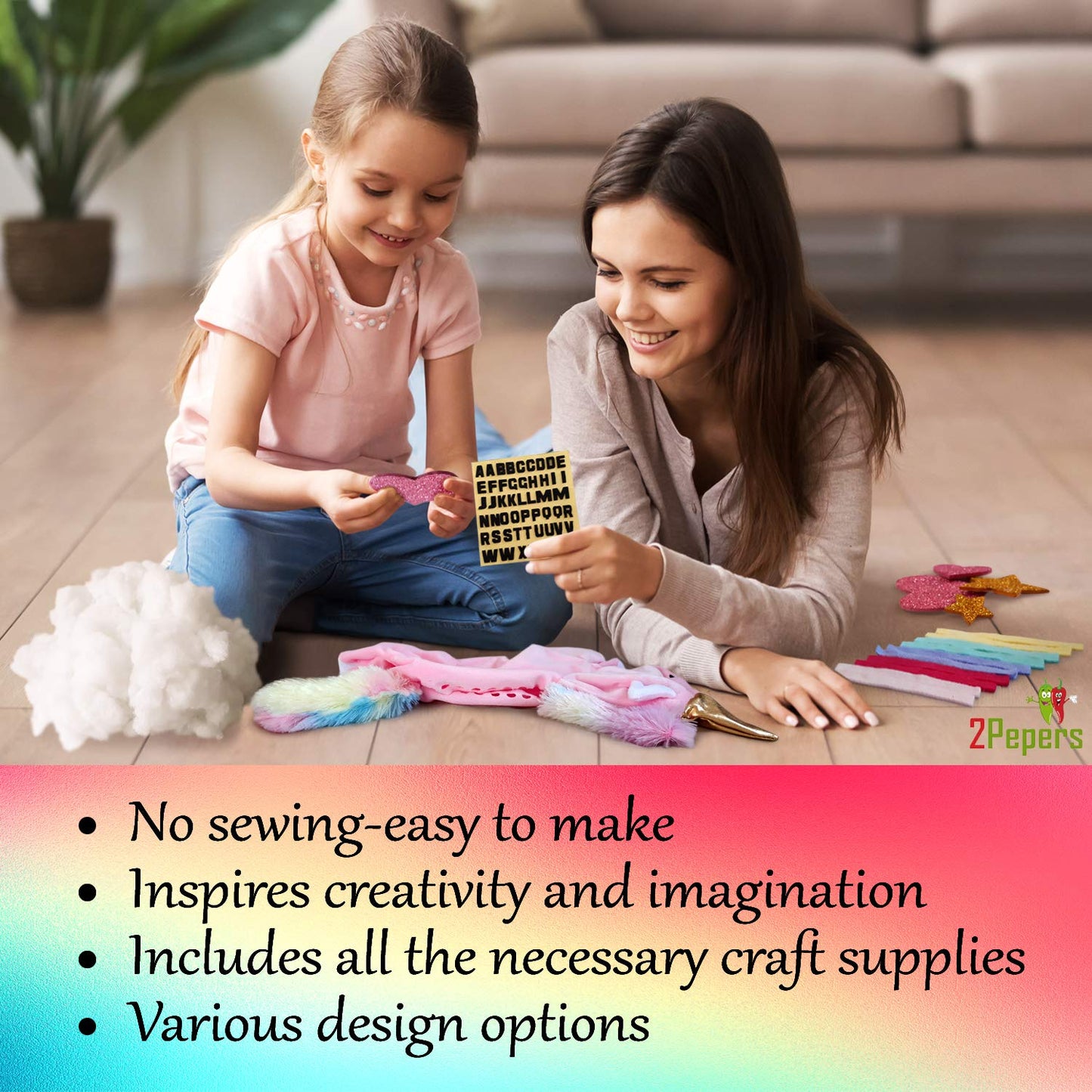 2Pepers Make Your Own Unicorn Pillow Kit - No-Sew Craft for Girls Aged 3-10