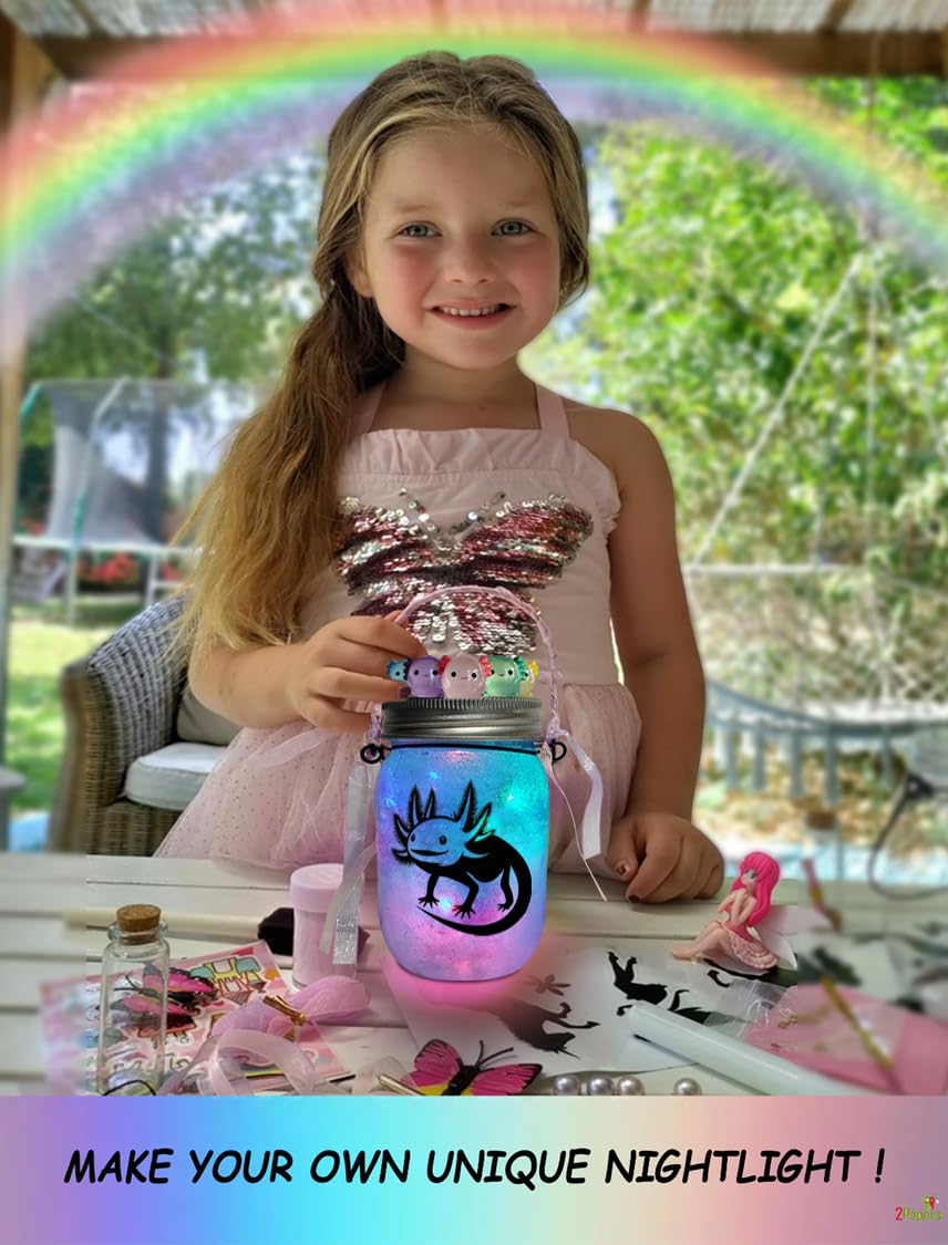 2Pepers Axolotl Lantern Jar – DIY Night Light Craft Kit for Kids Ages 3-12