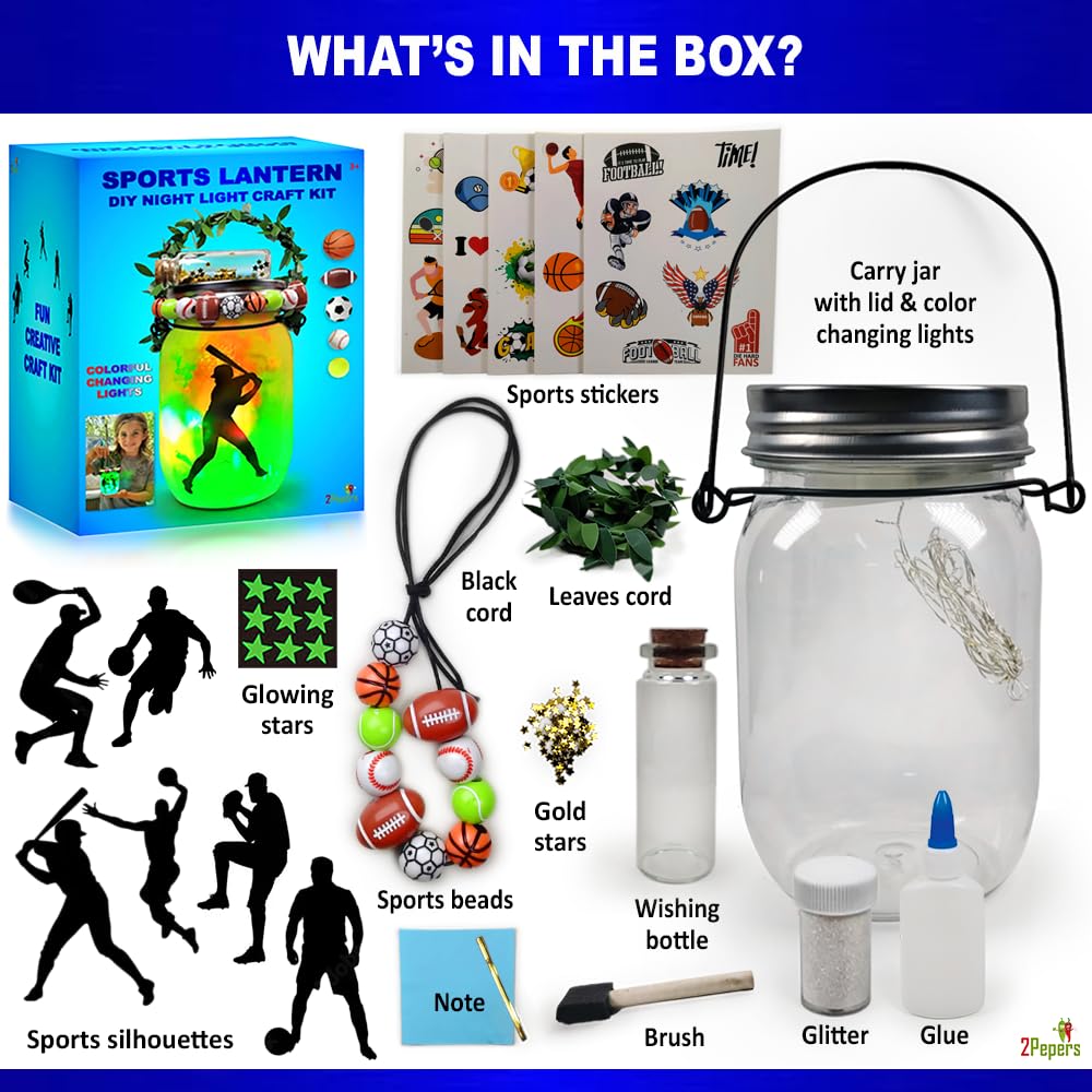2Pepers Make Your Own Sports Night Light Lantern Jar – DIY Kids Craft Kit for Ages 4-12