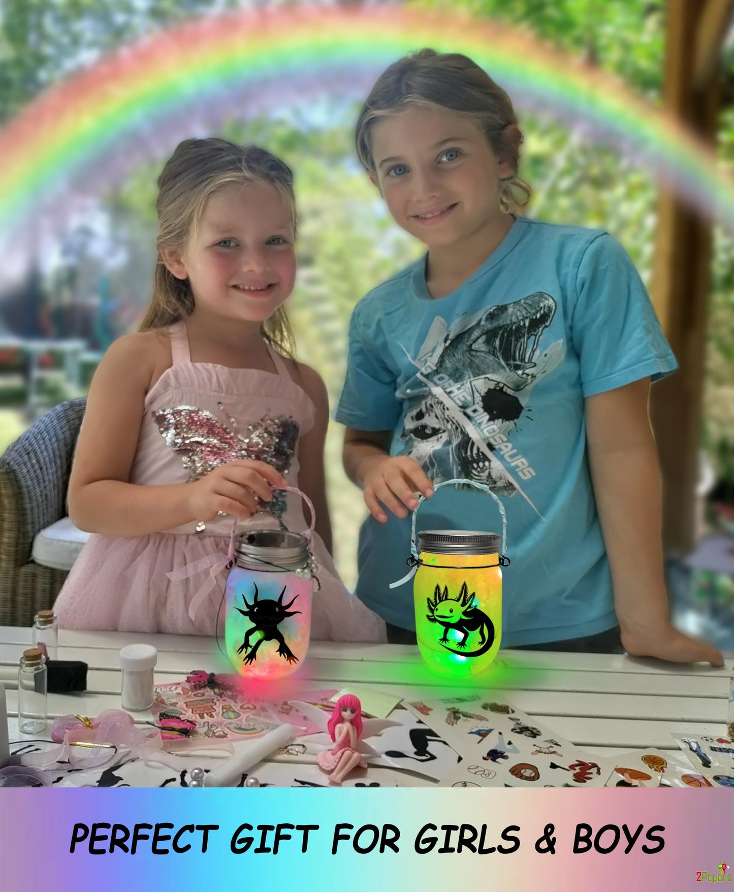 2Pepers Axolotl Lantern Jar – DIY Night Light Craft Kit for Kids Ages 3-12