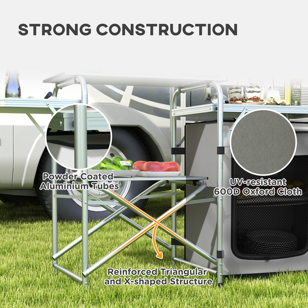 Outsunny Camping Kitchen with Cupboard Folding Camping Table with Carrying Bag