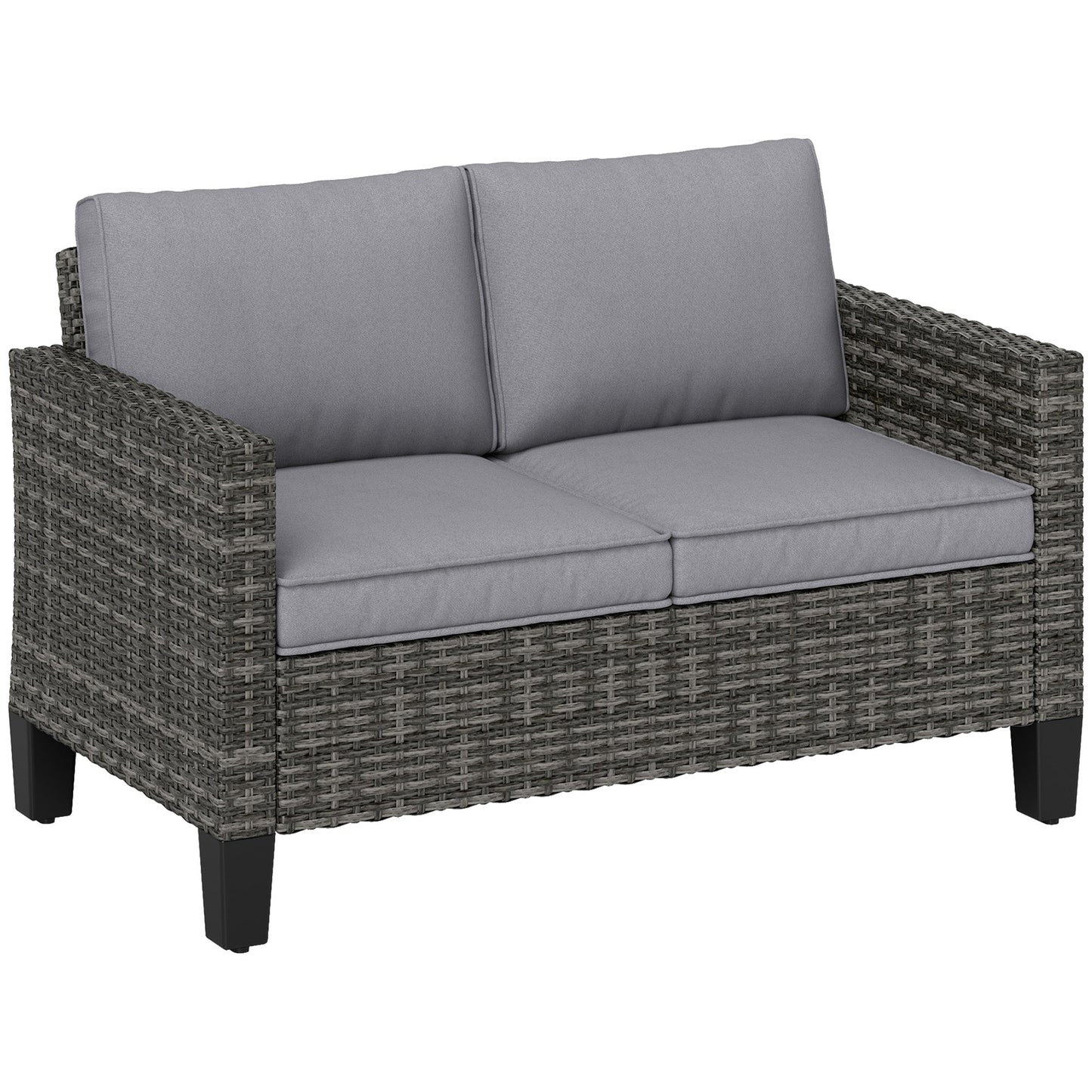 Outsunny Rattan Sofa with Cushions, 2 Seater Garden Furniture
