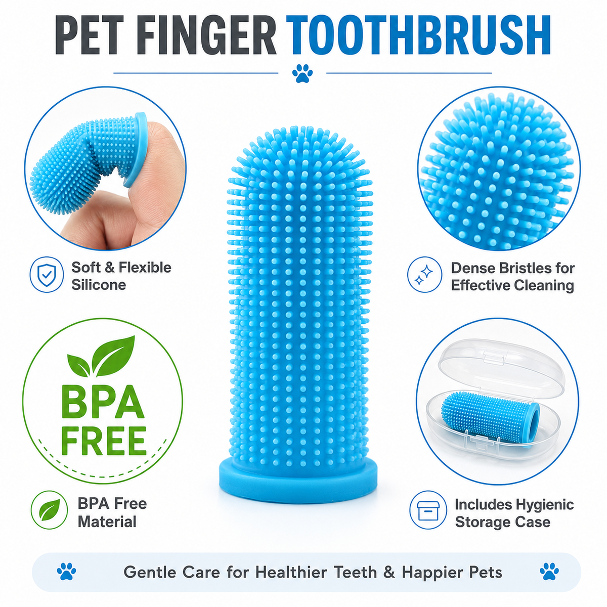 Silicone Pet Finger Toothbrushes | Soft Dog & Cat Dental Care Brush Set