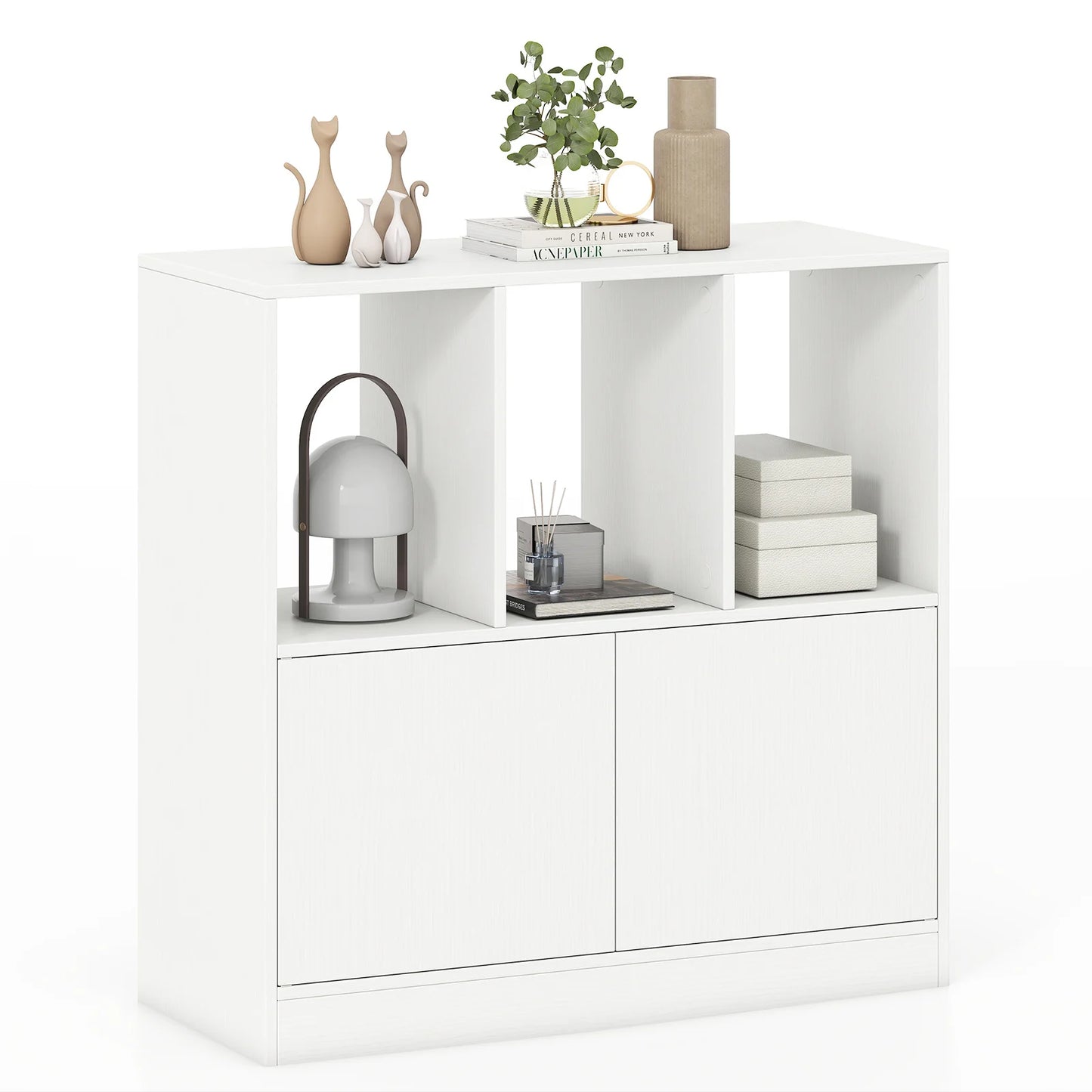 3-Cube Bookcase 3-Tier Bookshelf with Cabinet Modern Book Shelf for Small Space-Rustic Brown