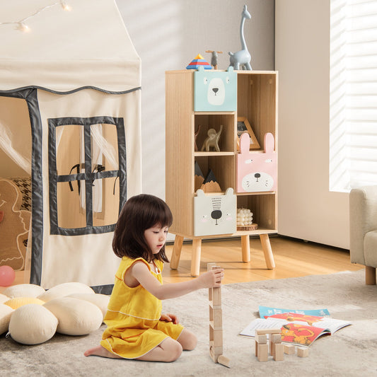 3-Drawer  Kids Toy Storage Organizer with 4 Open Compartments-Natrual