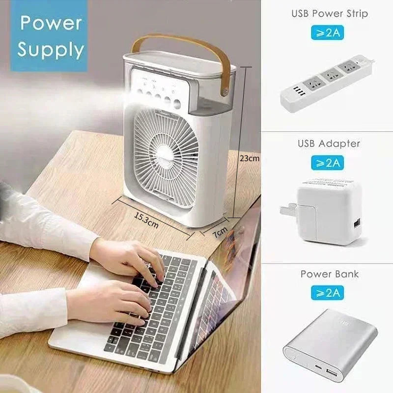 3-in-1 Portable Mini Air Cooler Fan - LED Night Light, Humidifier & Air Conditioner for Home & Office Use