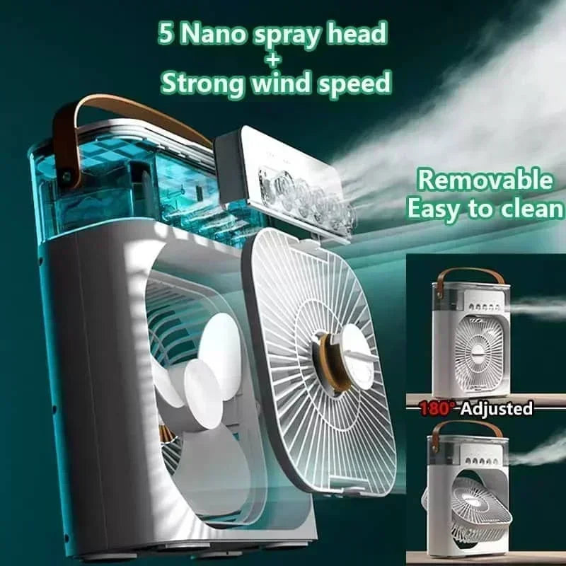 3-in-1 Portable Mini Air Cooler Fan - LED Night Light, Humidifier & Air Conditioner for Home & Office Use