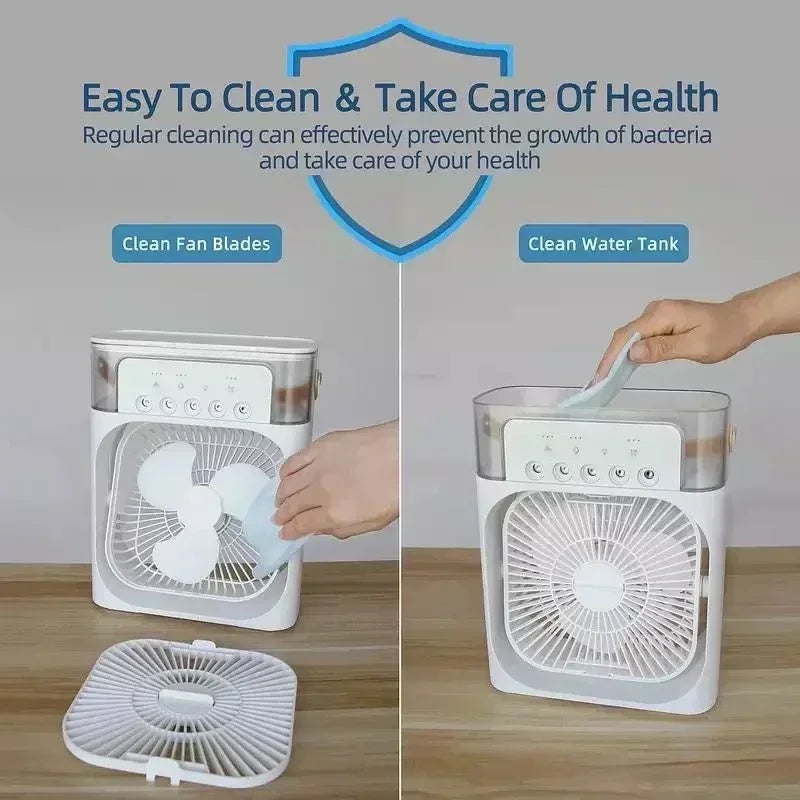 3-in-1 Portable Mini Air Cooler Fan - LED Night Light, Humidifier & Air Conditioner for Home & Office Use