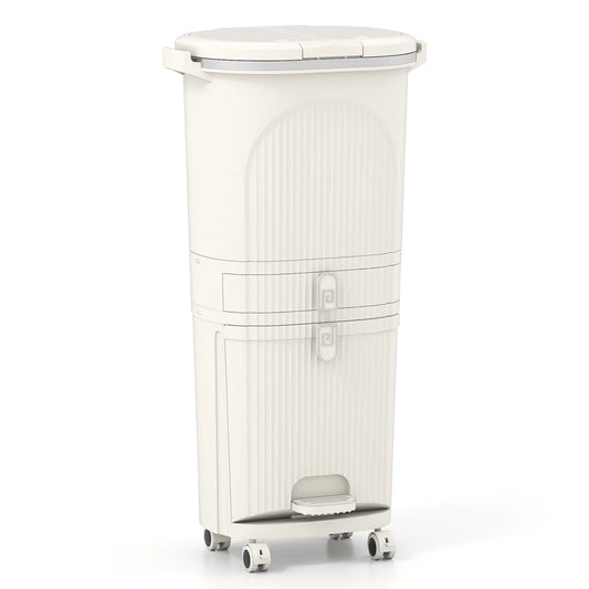 3-Layer Sorting Trash Bin with 2 Removable Buckets-Beige
