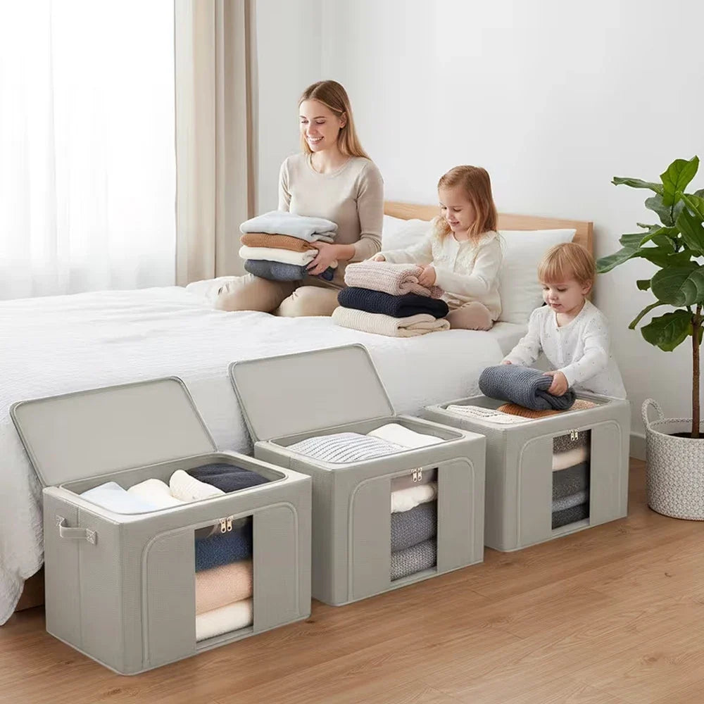 3 Pack 100L Extra Large Capacity Clothes Storage Boxes Foldable Steel Frame Box