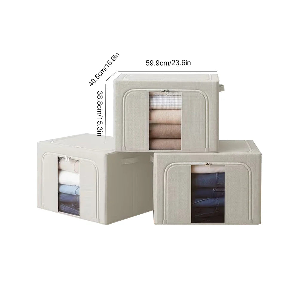 3 Pack 100L Extra Large Capacity Clothes Storage Boxes Foldable Steel Frame Box