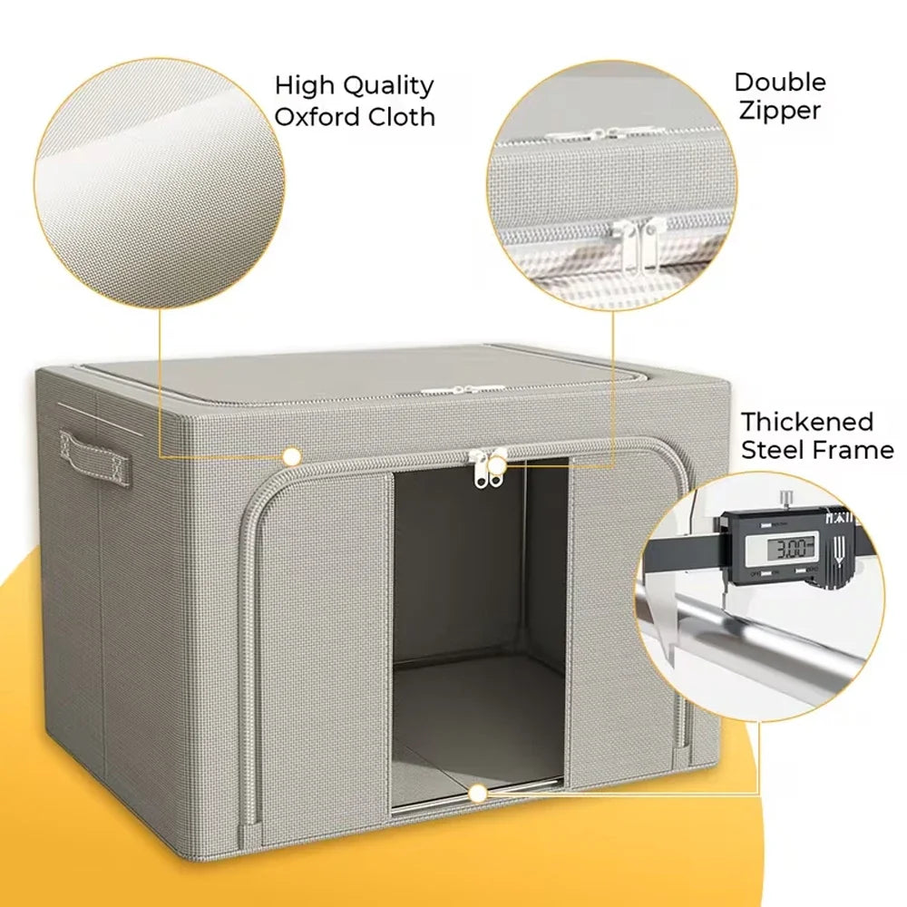 3 Pack 100L Extra Large Capacity Clothes Storage Boxes Foldable Steel Frame Box