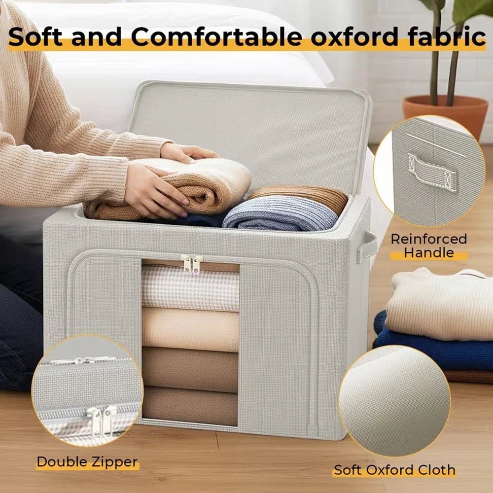 3 Pack 100L Extra Large Capacity Clothes Storage Boxes Foldable Steel Frame Box