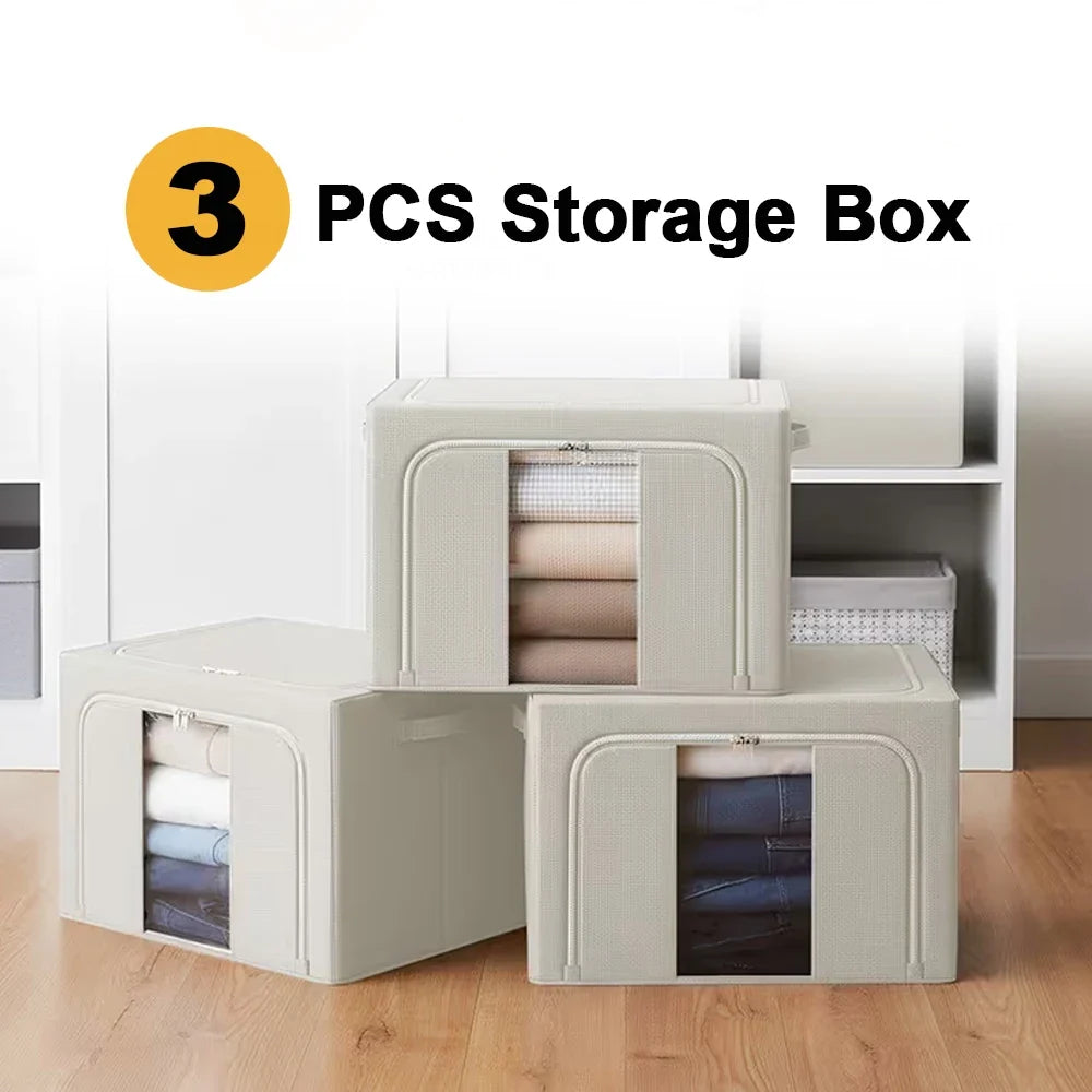 3 Pack 100L Extra Large Capacity Clothes Storage Boxes Foldable Steel Frame Box