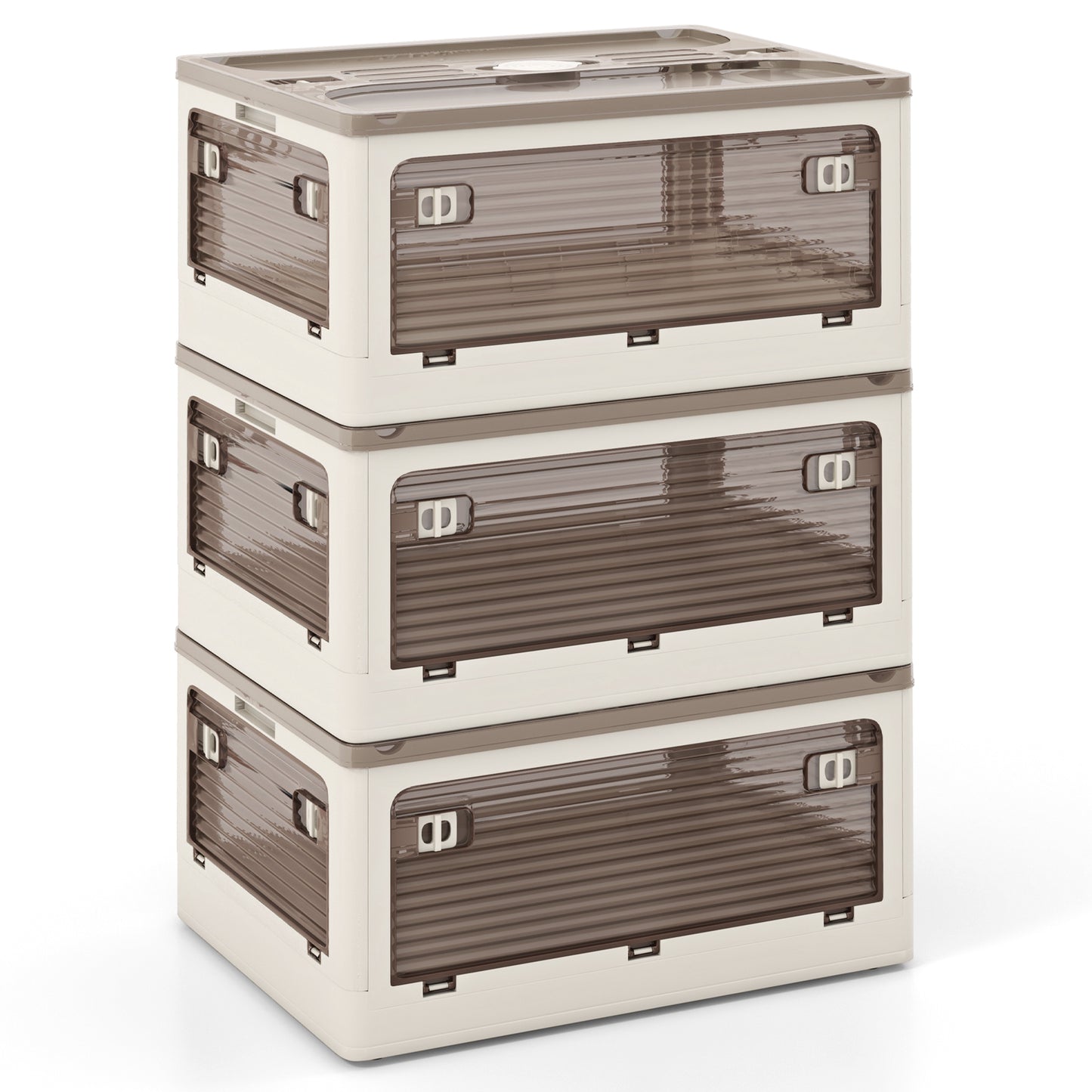 3-Pack Stackable Collapsible Plastic Container Storage Bins with Lids-White