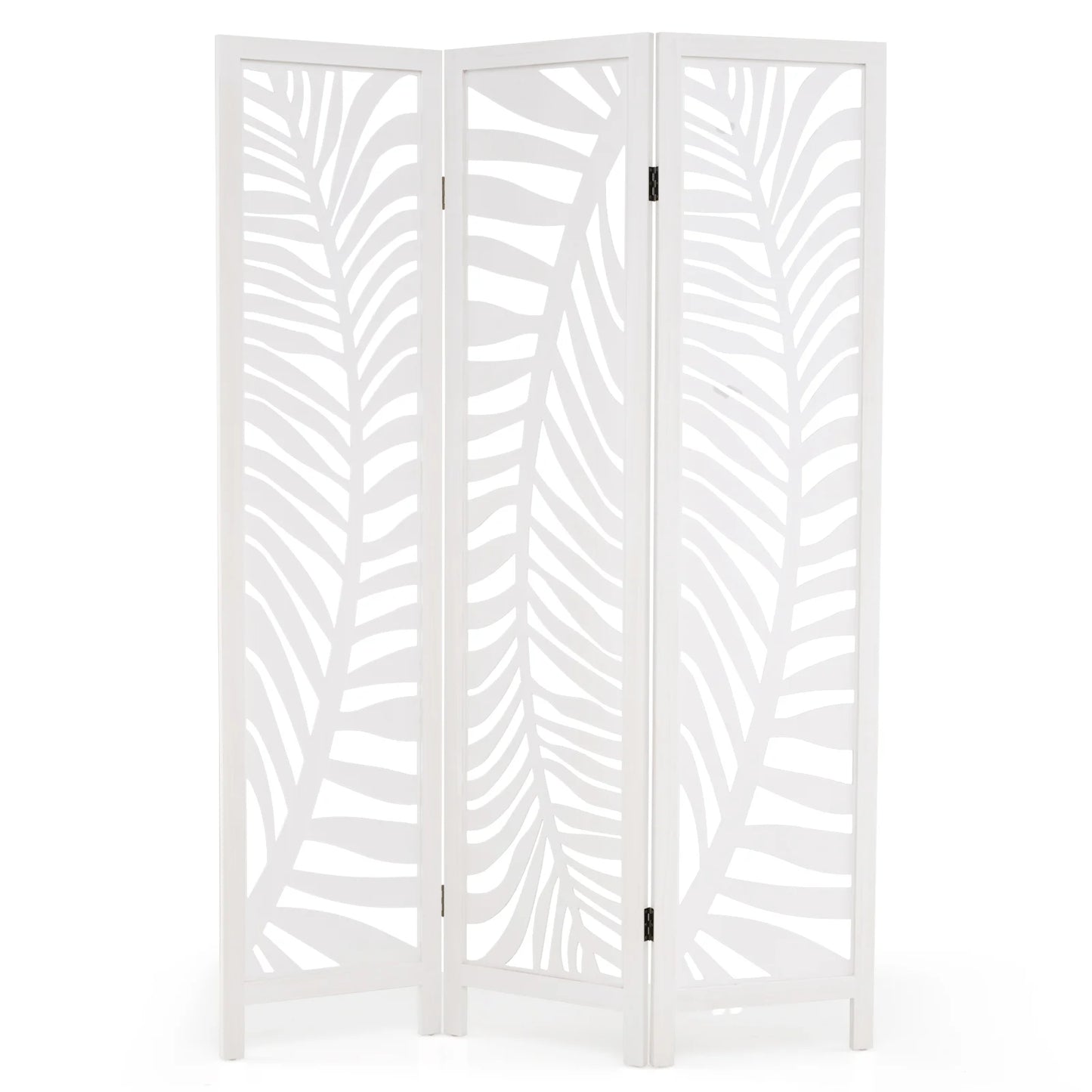 3-Panel Room Divider 170 cm Freestanding Privacy Screen with Natural Paulownia Wood Frame-White