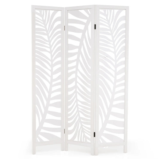 3-Panel Room Divider 170 cm Freestanding Privacy Screen with Natural Paulownia Wood Frame-White