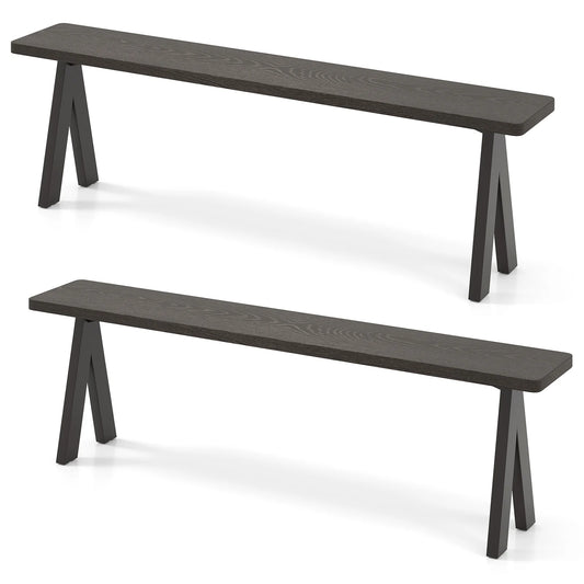 3-Person Outdoor Bench Set of 2 with 360 kg Bearing Capacity-Dark Brown