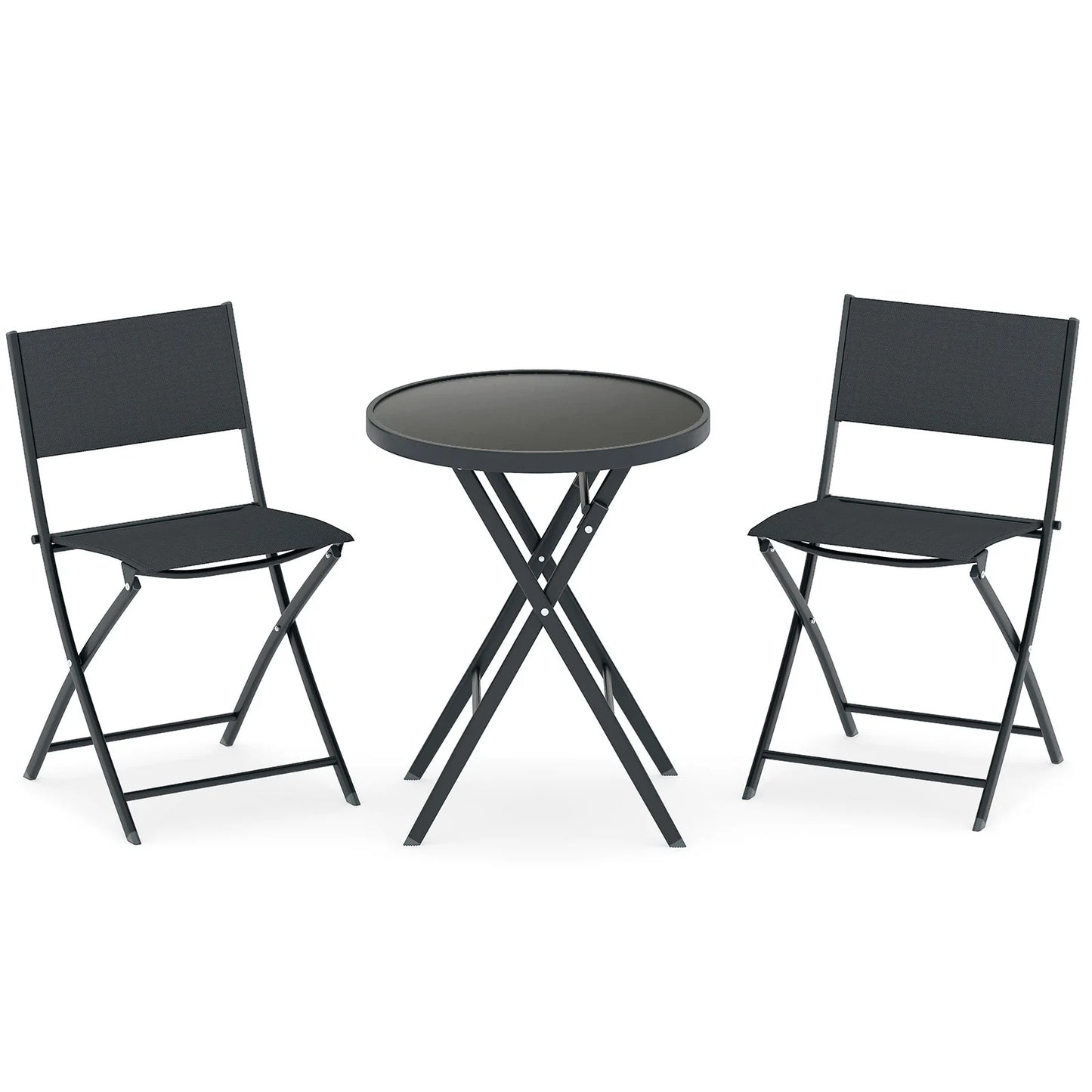 3 Piece Folding Bistro Set Patio Dining Furniture with Breathable Fabric Seat