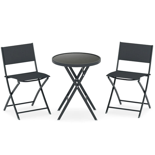 3 Piece Folding Bistro Set Patio Dining Furniture with Breathable Fabric Seat