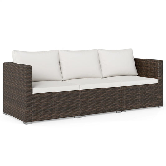 3-Piece Outdoor Wicker Sectional Sofa Set PE Rattan Modular Couch with Thick Cushions-White