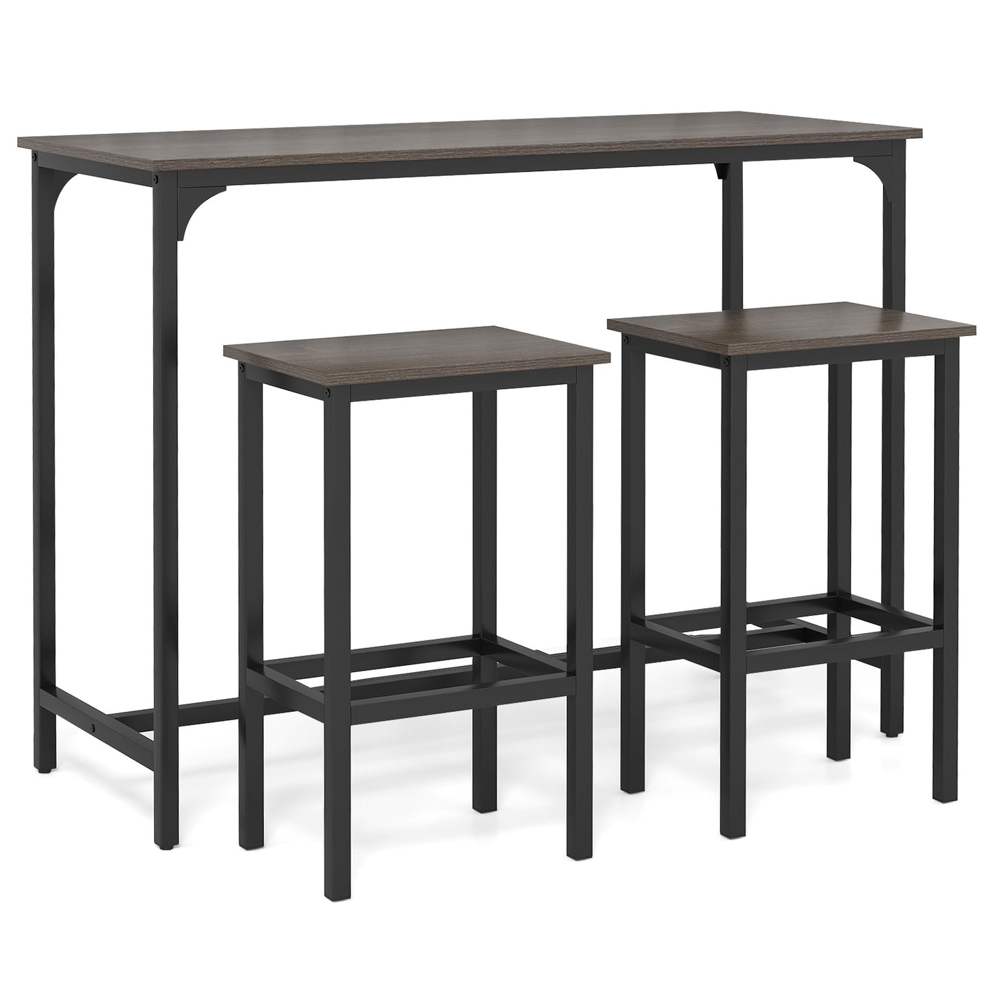 3-Piece Dining Table Set with High Top Rectangular Pub Table and Chairs-Black