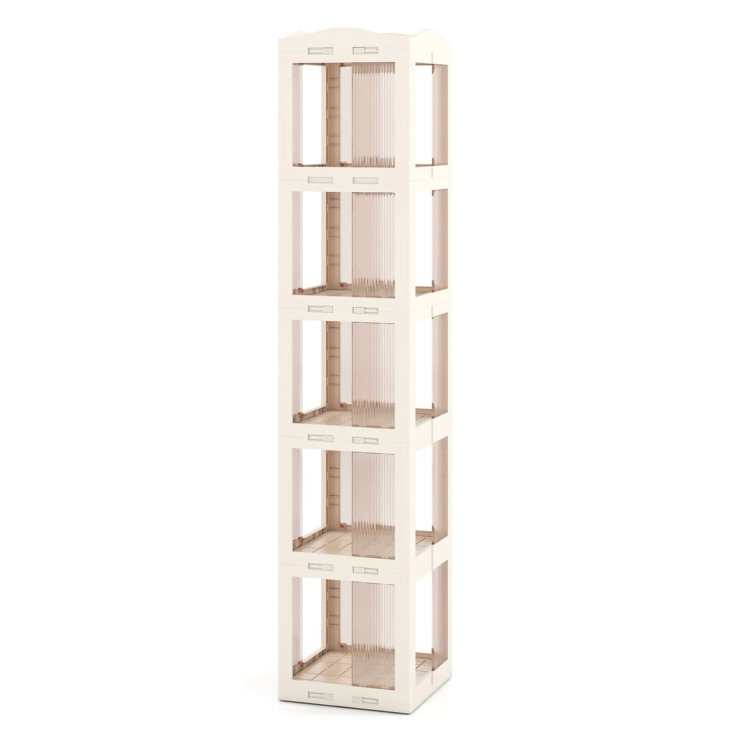 3-Tier Foldable 360° Rotating Bookshelf with Swivel Base-White